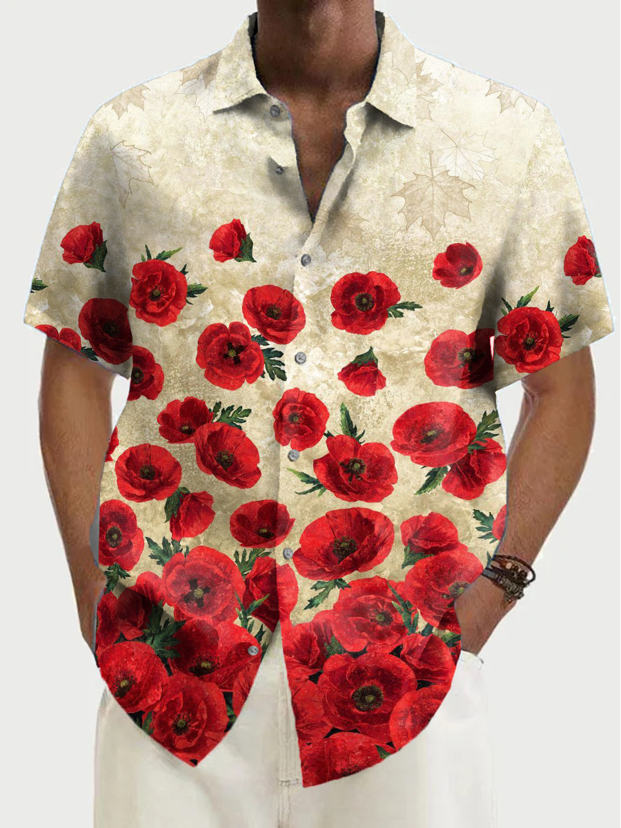 Vintage Rose Pattern Shirt Plus Size Men's Shirt