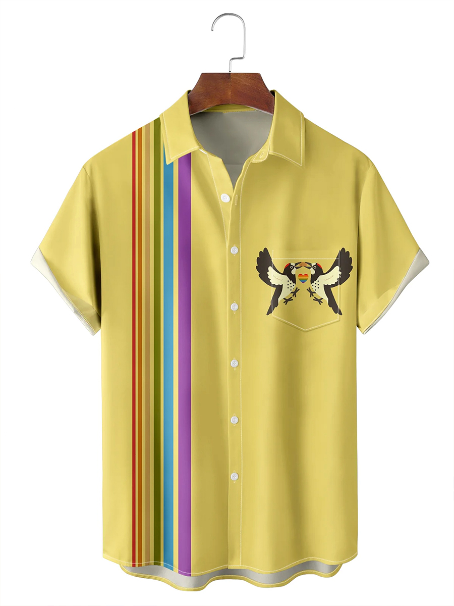 Moisture-wicking Rainbow Bird Bowling Shirt
