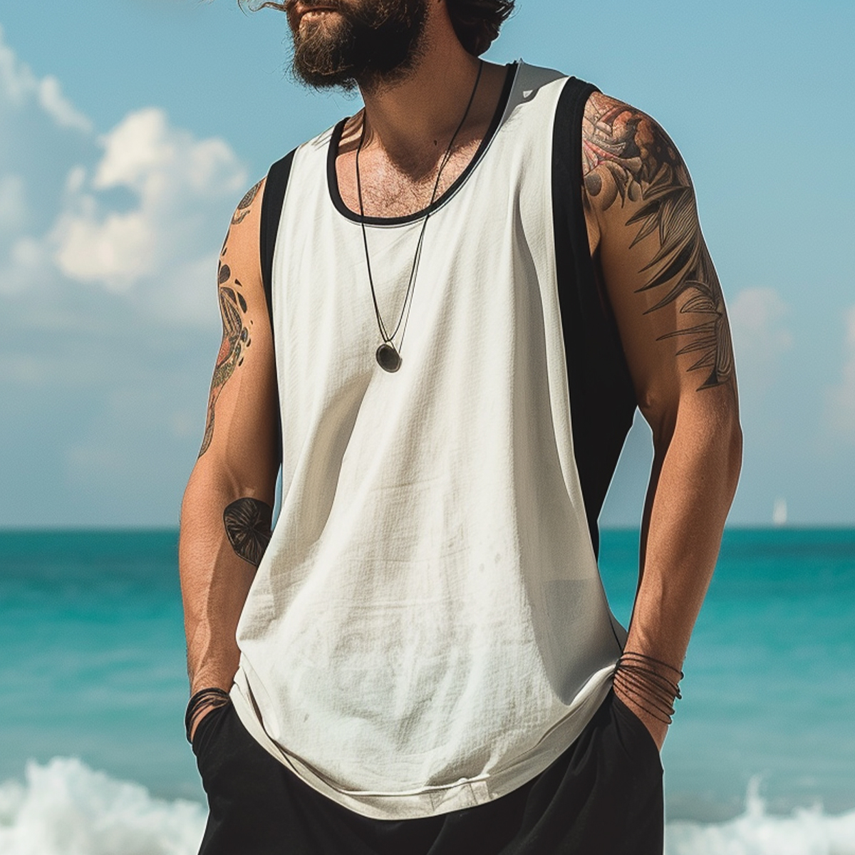 Men's Colorblock Crew Neck Tank Top