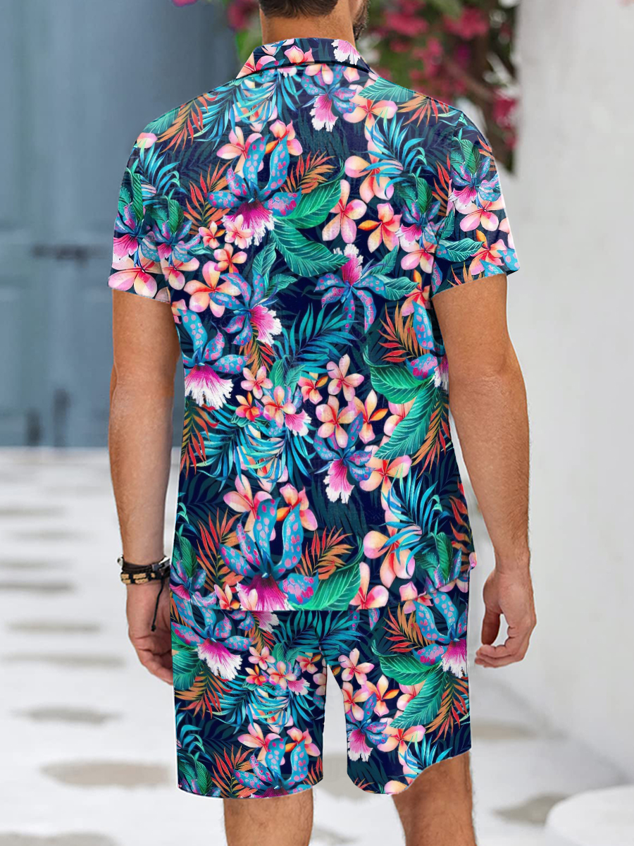 Men's Sets Hawaiian Floral Button Down Two-Piece Shirt Shorts Set