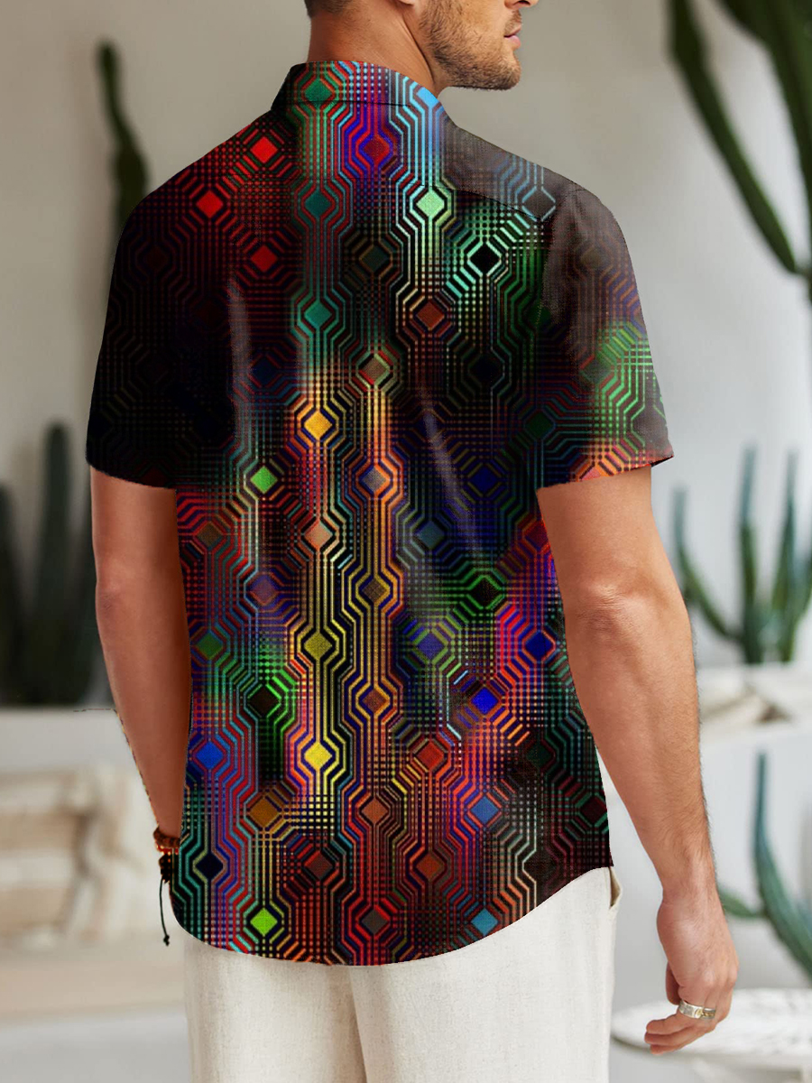Men's Shirt Geometry Print Vacation Oversized Short Sleeve Shirt