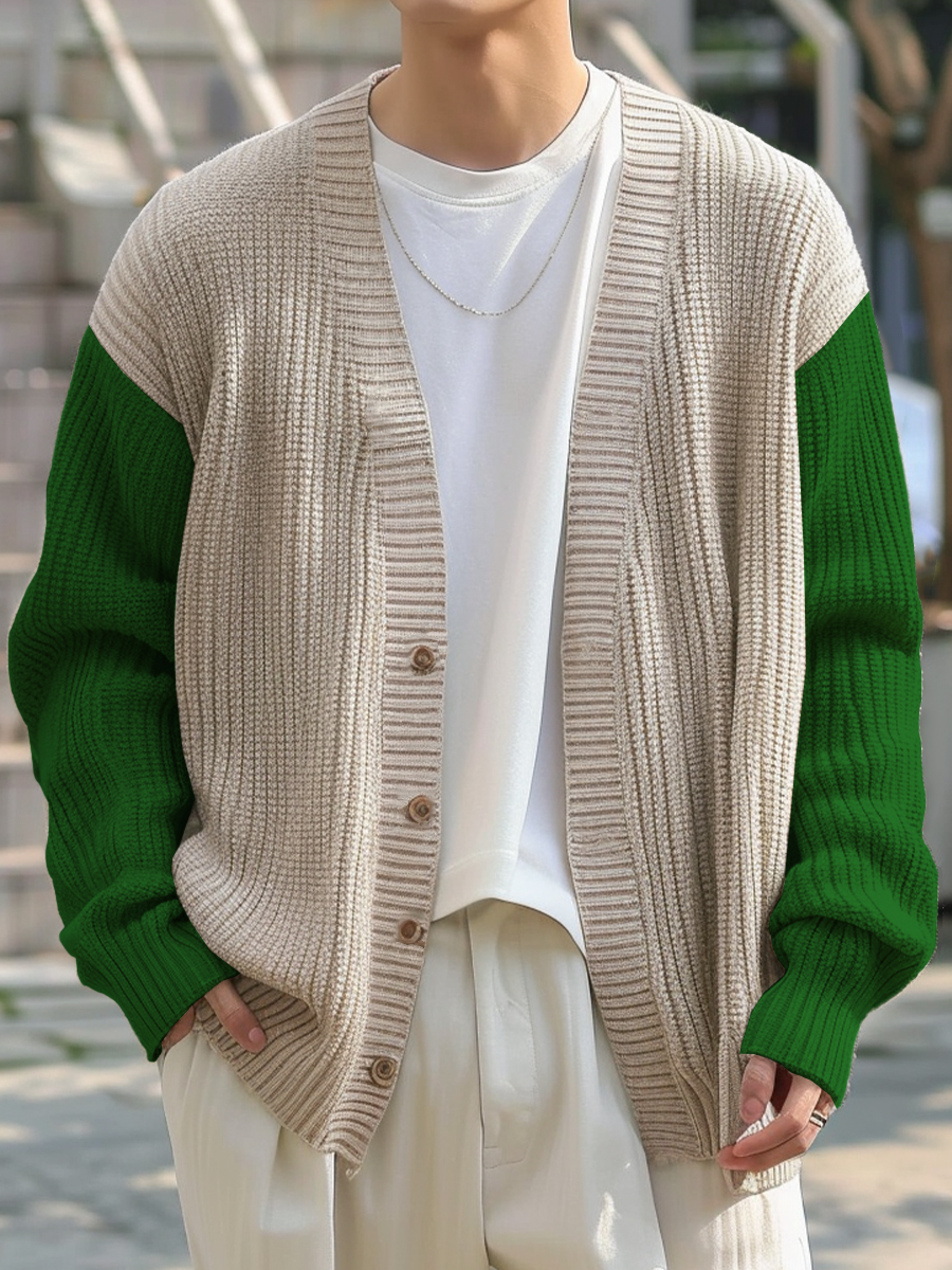 Men's Stylish Colorblock Buttoned Cardigan Sweater