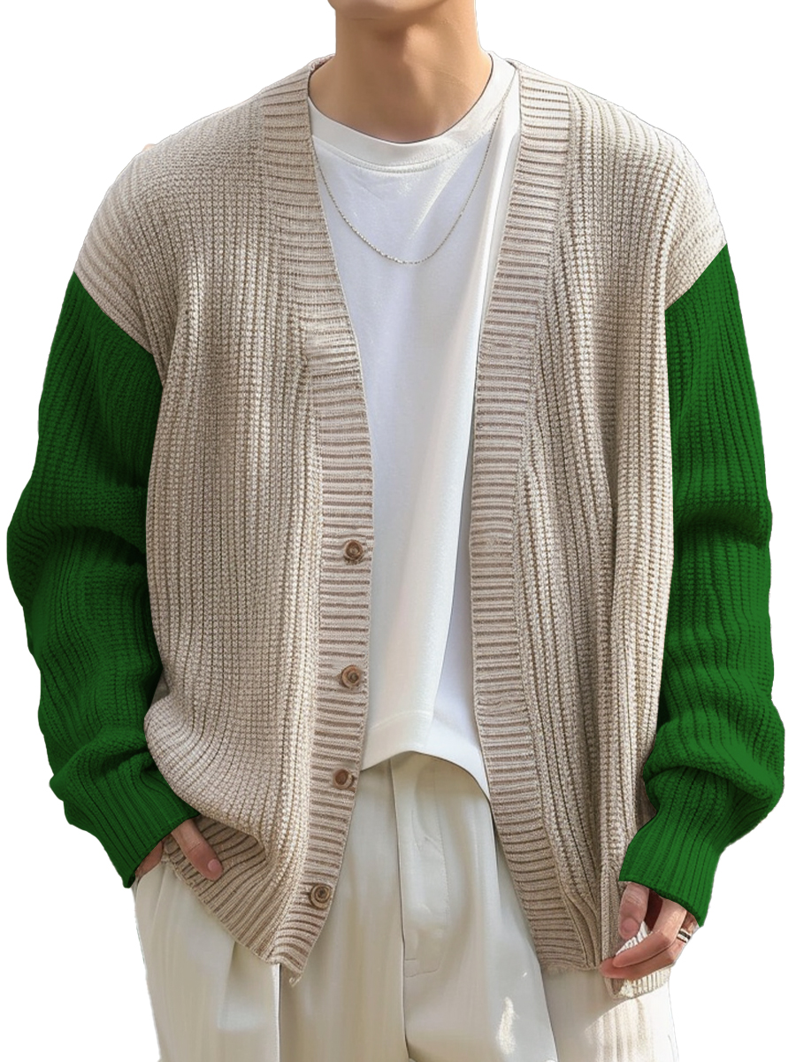 Men's Stylish Colorblock Buttoned Cardigan Sweater