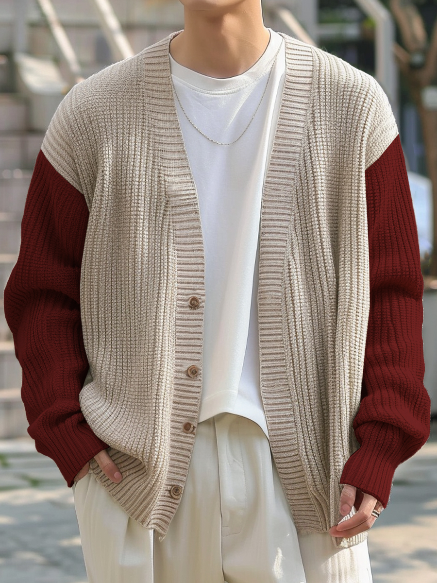 Men's Stylish Colorblock Buttoned Cardigan Sweater