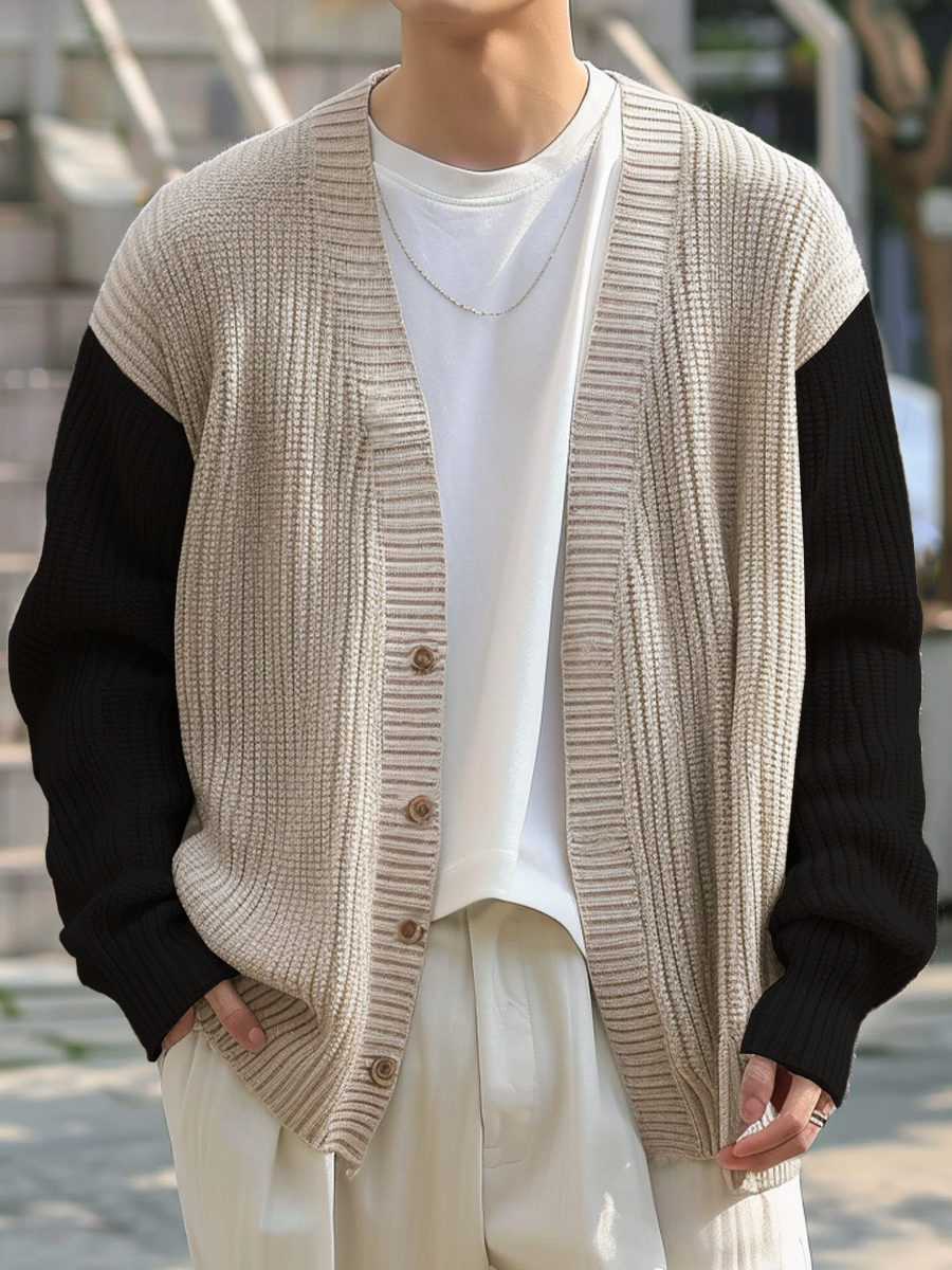 Men's Stylish Colorblock Buttoned Cardigan Sweater
