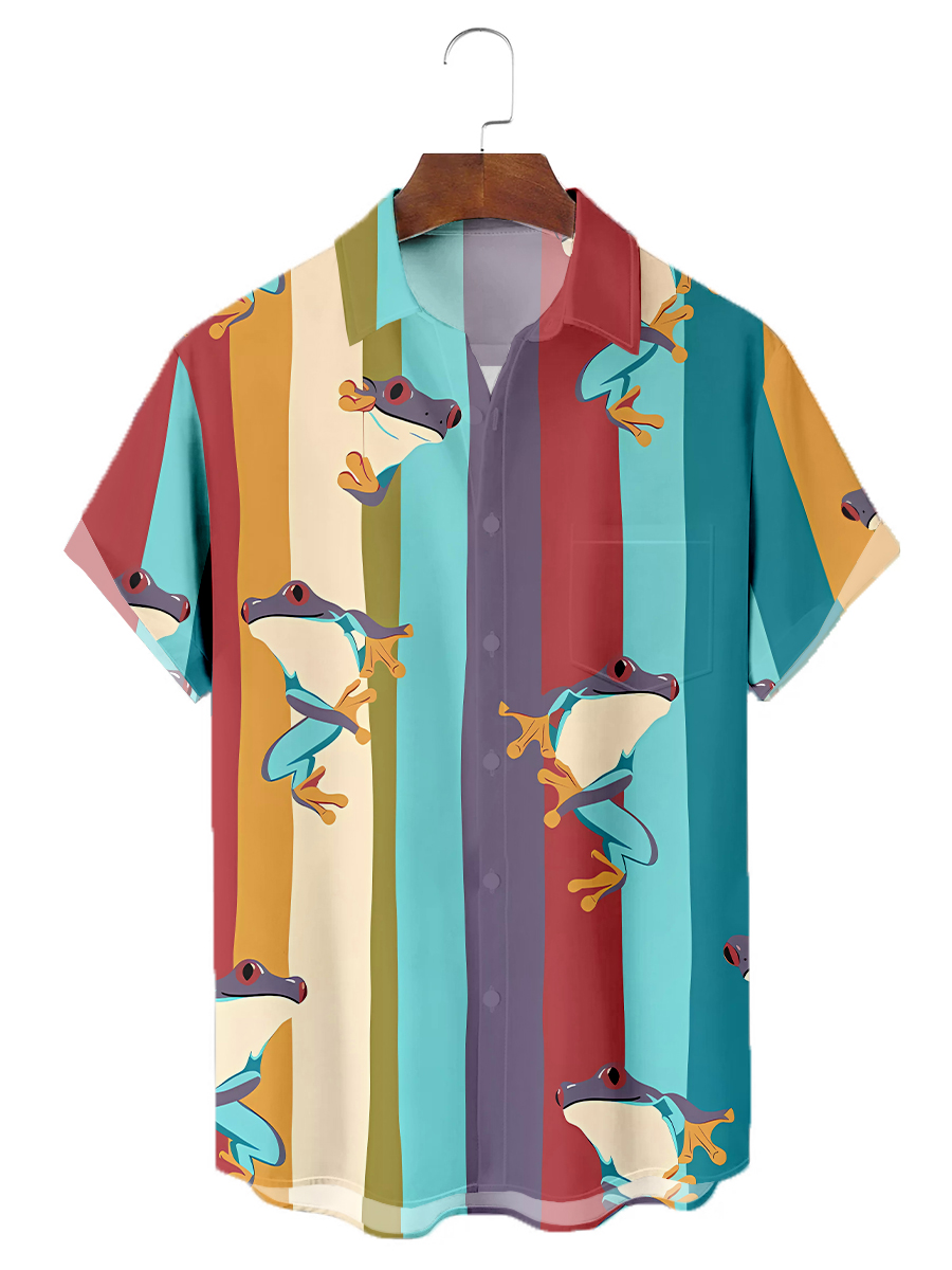 Men's Hawaiian Shirts Frog Stripes Print Aloha Shirts