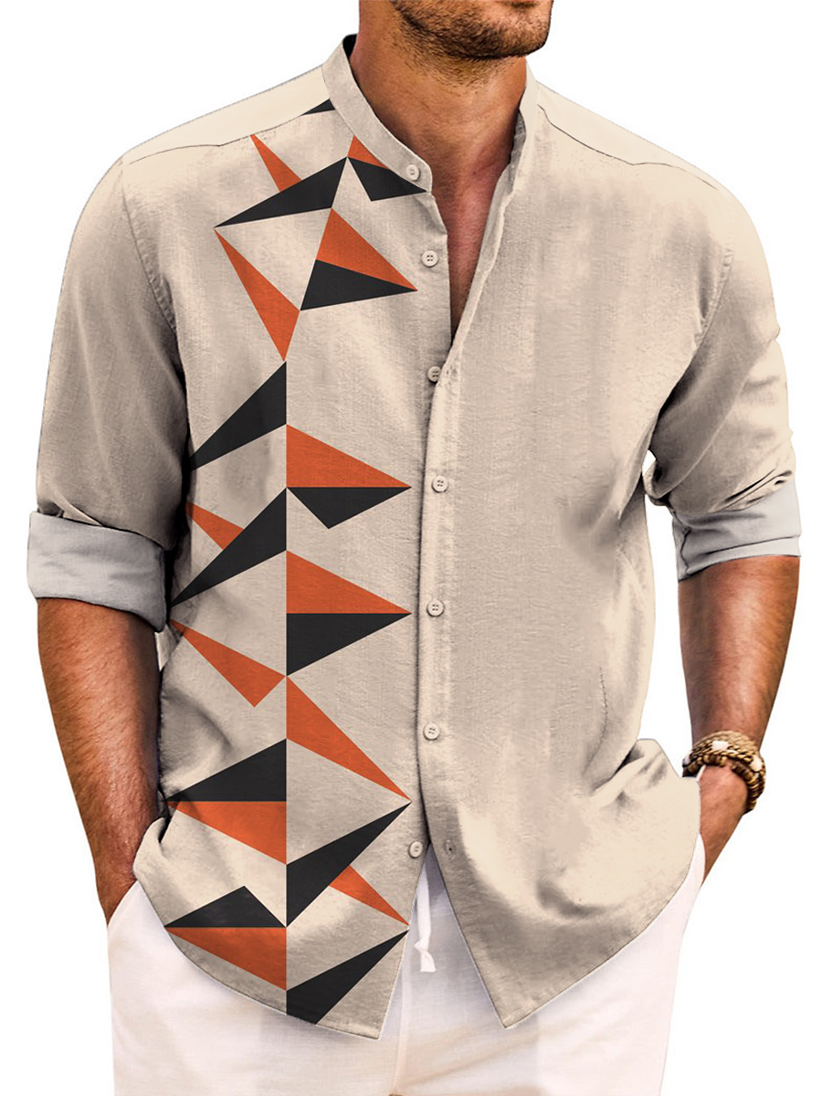Basic Geometry Print Easy Care Aloha Long Sleeve Shirts
