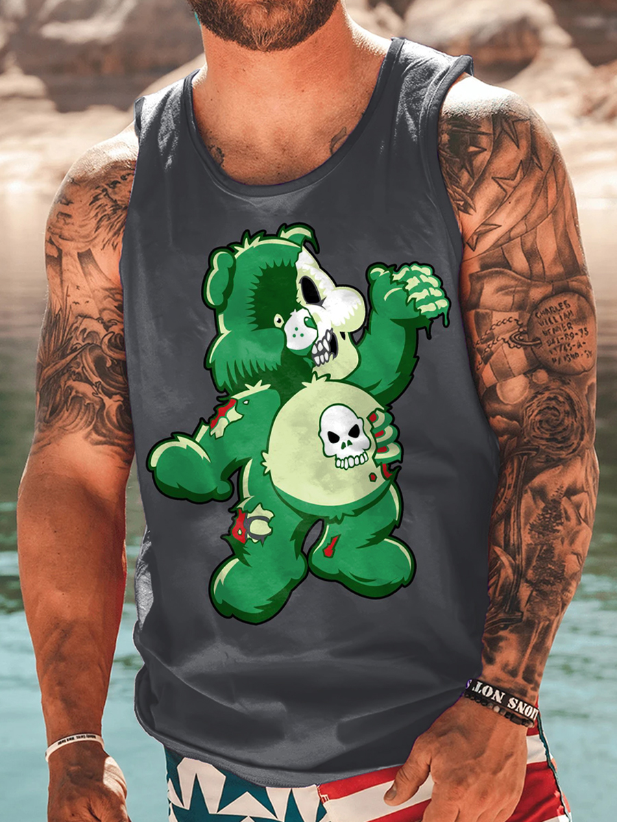 Men's Halloween T-shirt Cartoon Skeleton Bear Pattern Tank Top