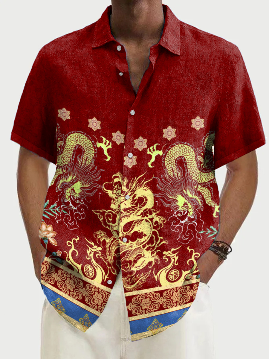 Men's Hawaiian Shirts Retro Dragon Japanese Style Pattern Aloha Shirts