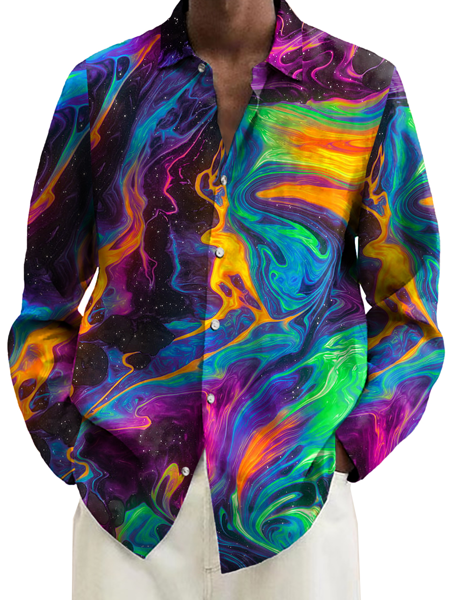 Abstract Rainbow Art Print Long Sleeve Hawaiian Shirt