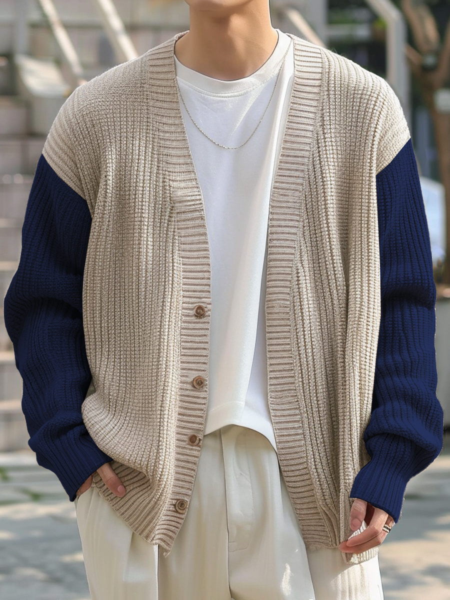 Men's Stylish Colorblock Buttoned Cardigan Sweater