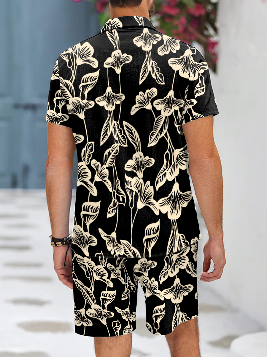 Men's Sets Hawaiian Floral Button Down Two-Piece Shirt Shorts Set