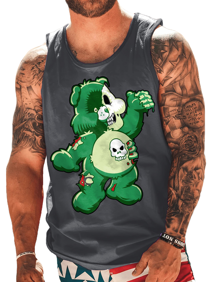 Men's Halloween T-shirt Cartoon Skeleton Bear Pattern Tank Top