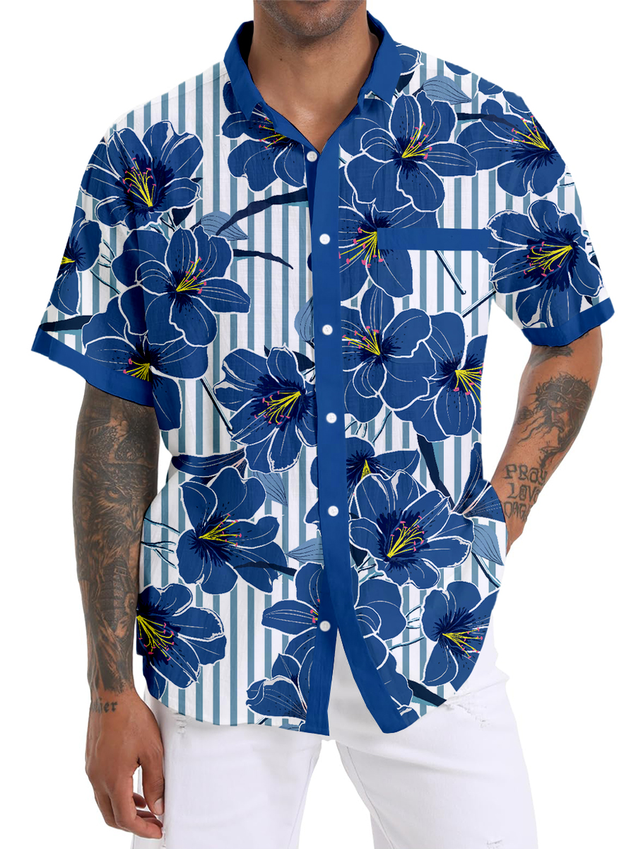 Men's Cotton-Linen Shirts Casual Floral Breathable Summer Lightweight Hawaiian Shirts