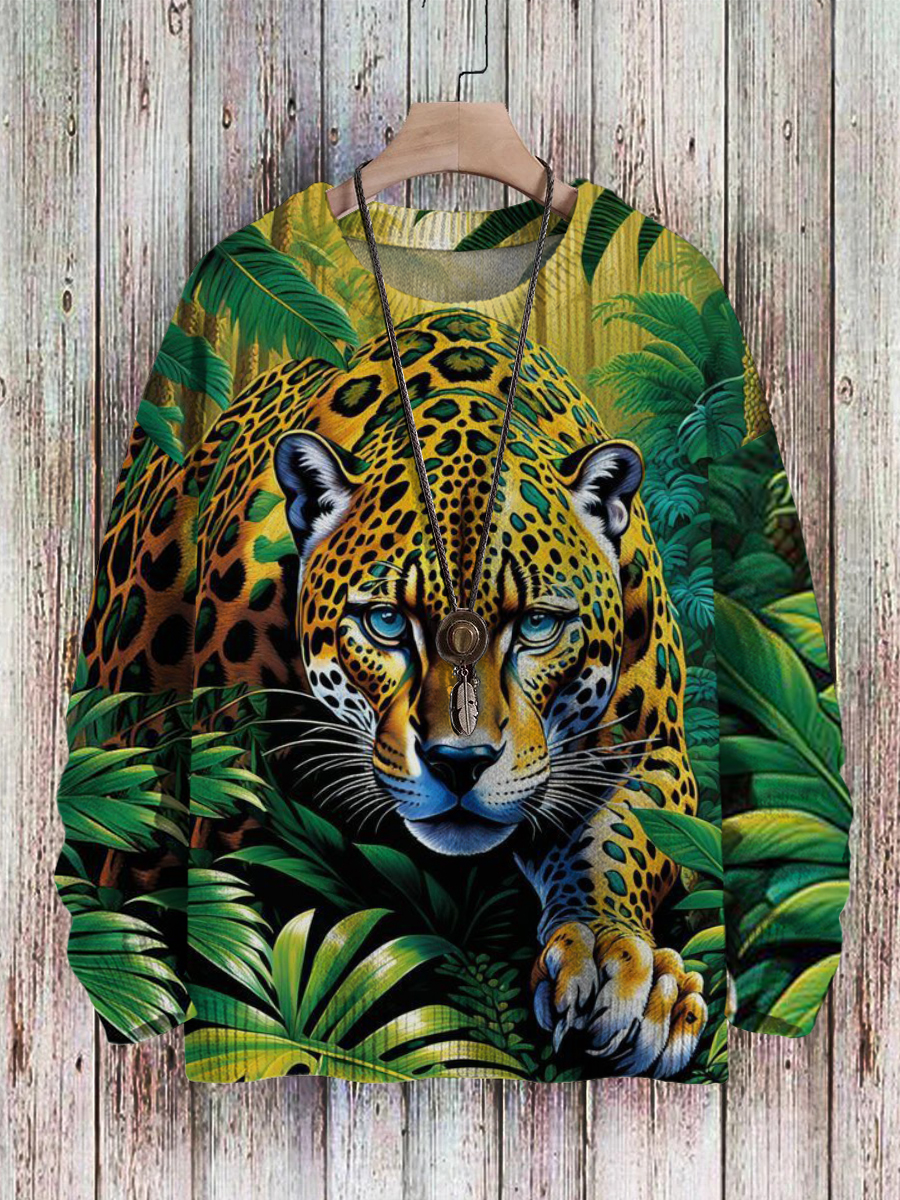 Men's Sweater Leopard Pattern Pullover Print Casual Sweater