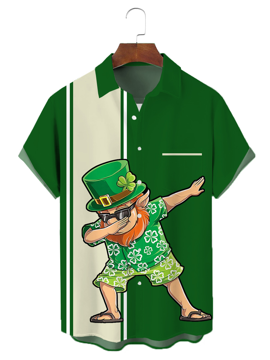 Funny St Patrick Chest Pocket Short Sleeves Casual Shirt