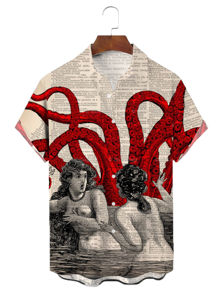 Hawaiian Retro Octopus Art Pattern Short Sleeve Shirt