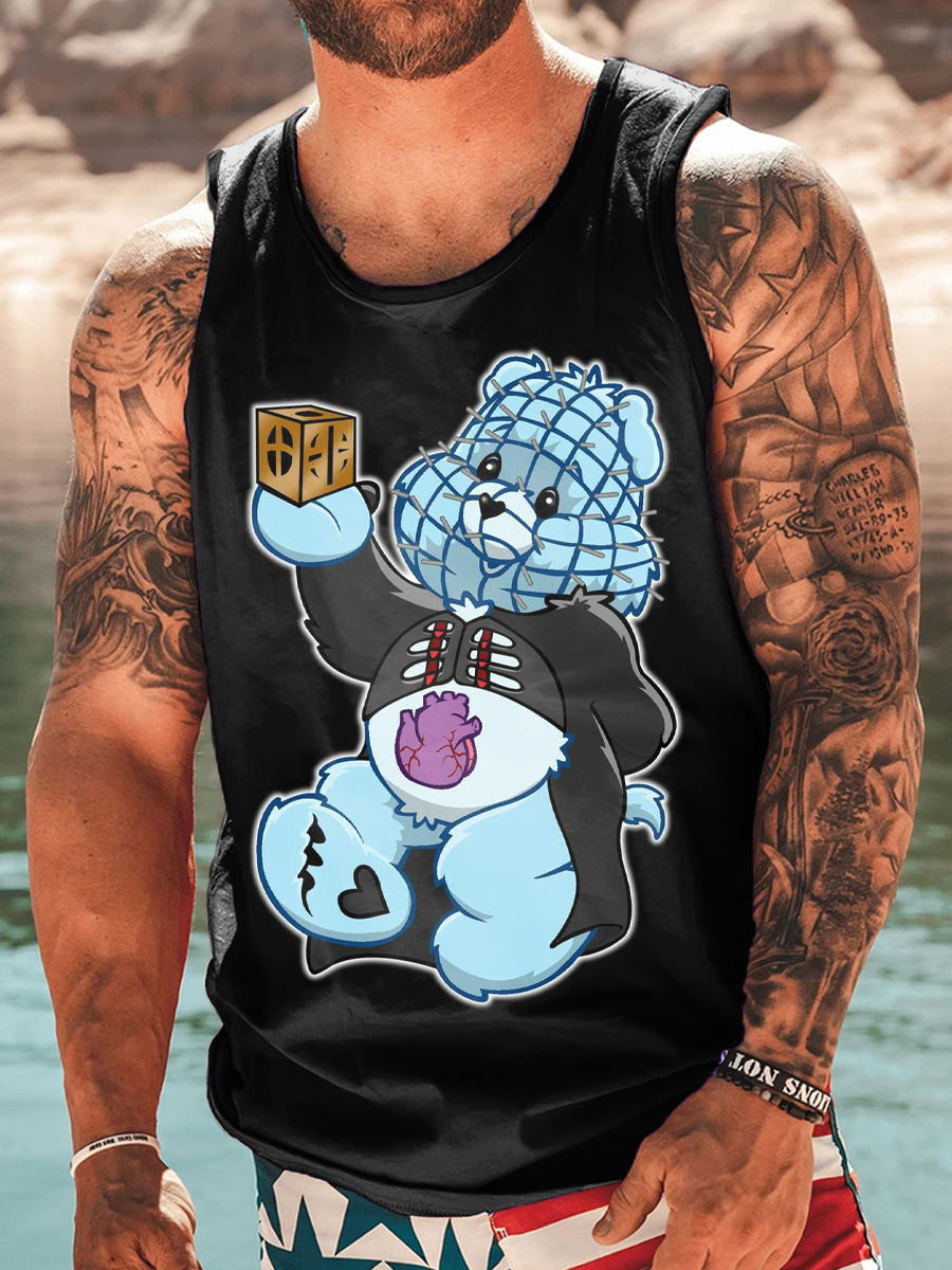Men's Halloween T-shirt Cartoon Bear Pattern Tank Top
