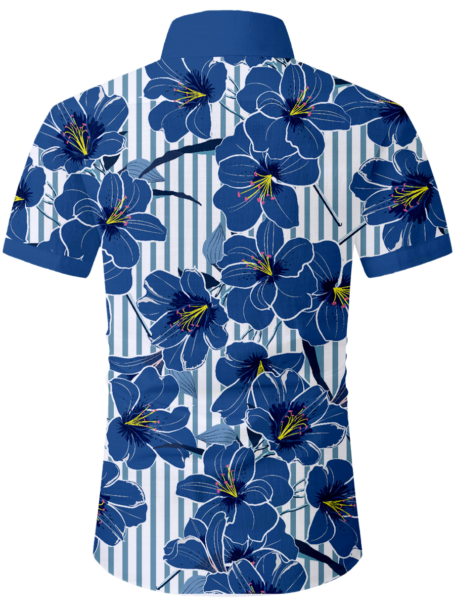 Men's Cotton-Linen Shirts Casual Floral Breathable Summer Lightweight Hawaiian Shirts