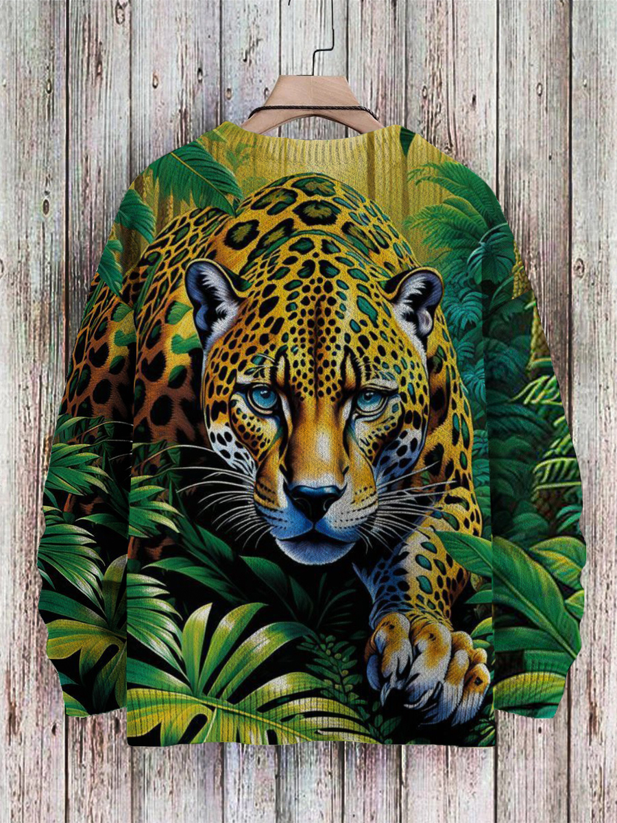 Men's Sweater Leopard Pattern Pullover Print Casual Sweater