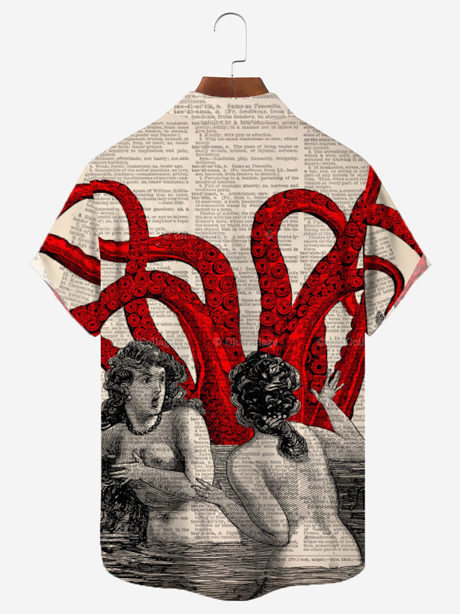Hawaiian Retro Octopus Art Pattern Short Sleeve Shirt