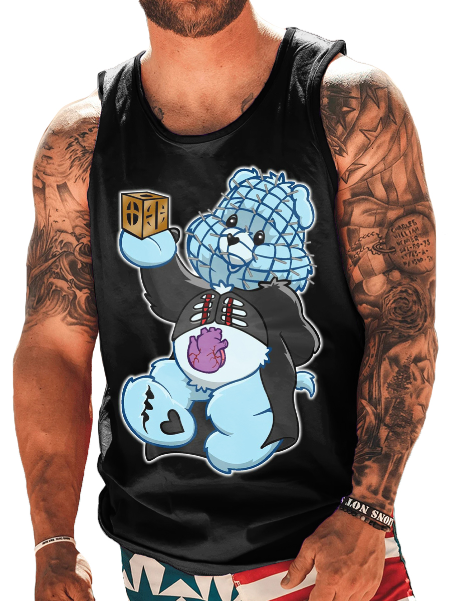 Men's Halloween T-shirt Cartoon Bear Pattern Tank Top