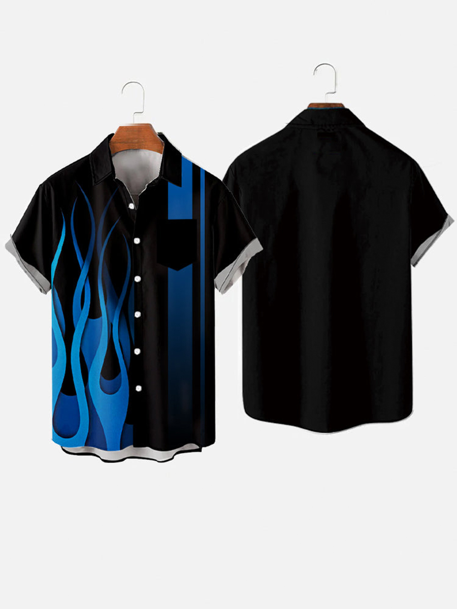 Vintage Black And Blue Stripe And Blue Fire Flame Pattern Printing