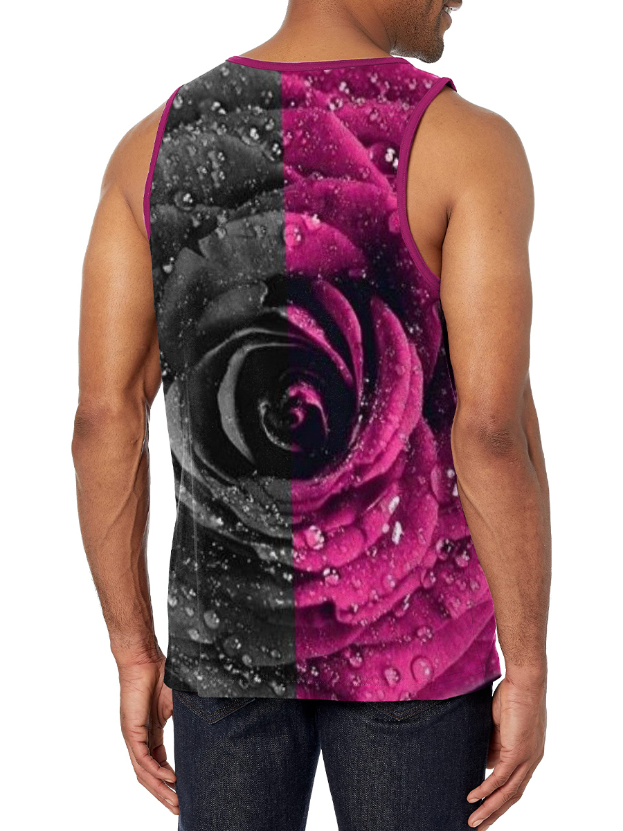 Men's Tank Top 2 Print Rose Crew Neck Tank T-Shirt