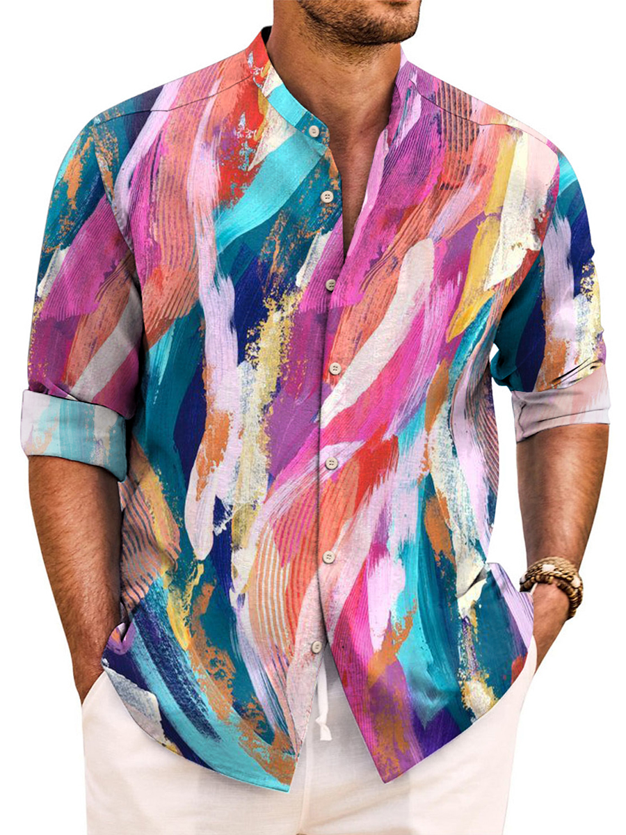 Abstract Art Design Print Easy Care Aloha Long Sleeve Shirts