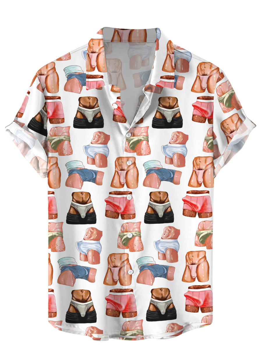Men's Hawaiian Shirts Fun Sexy Butts Print Short Sleeve Shirt