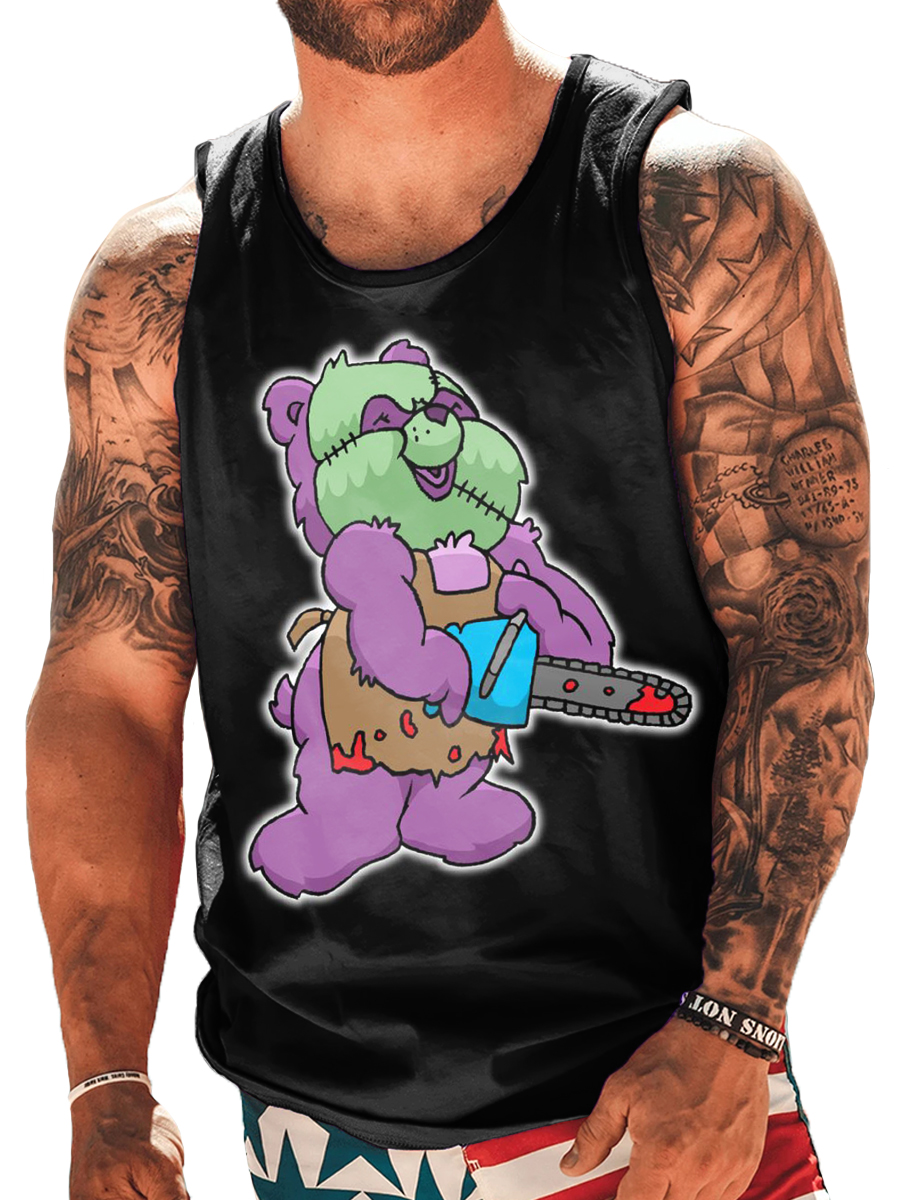 Men's Halloween T-shirt Cartoon Bear Pattern Tank Top Print Shirt