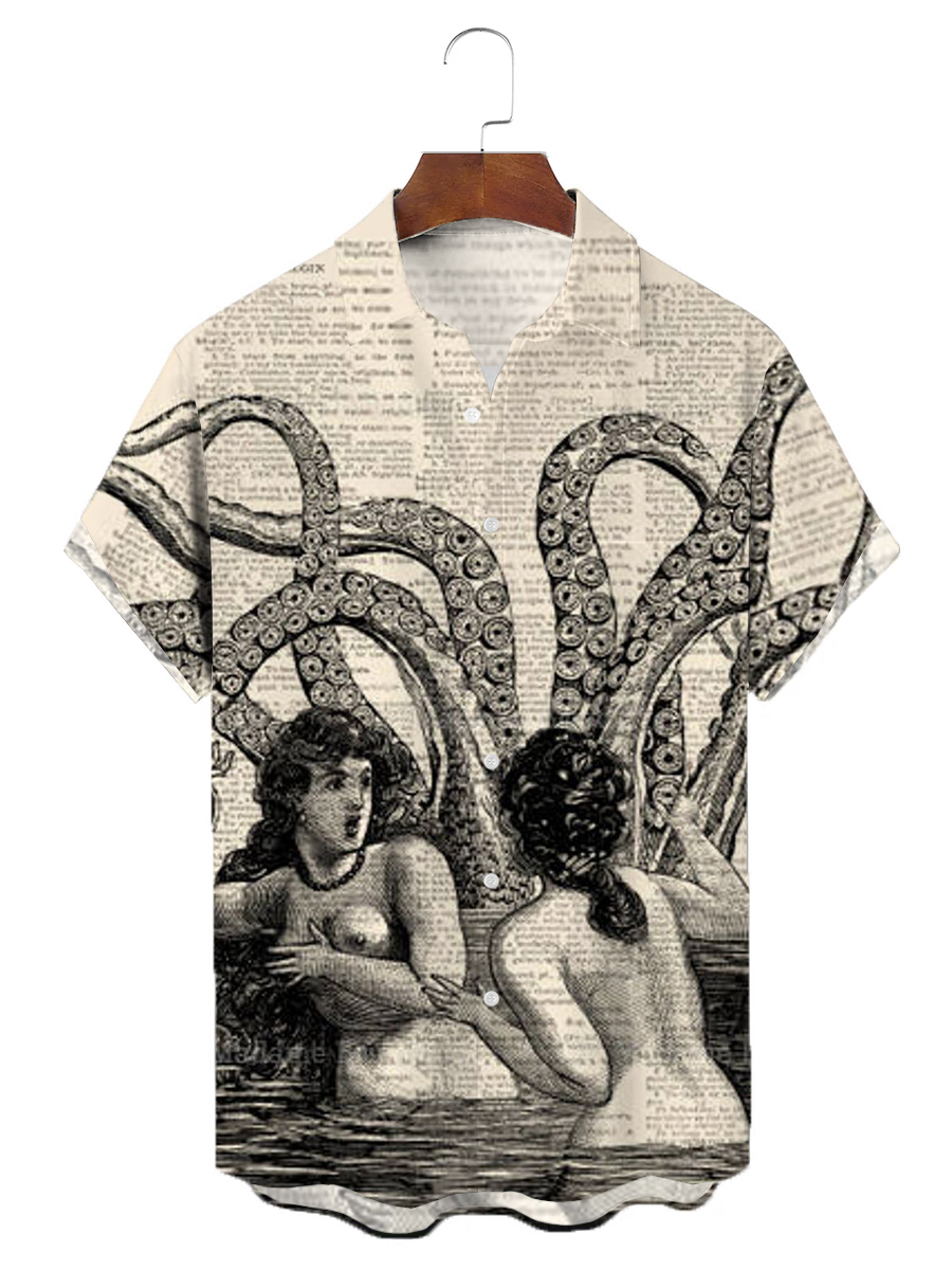 Hawaiian Retro Octopus Art Pattern Short Sleeve Shirt