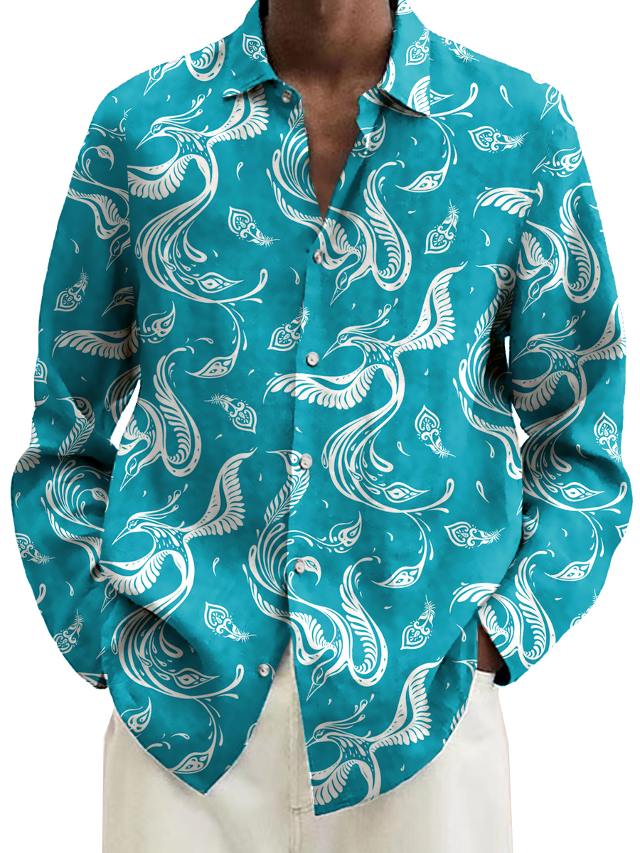 Vintage Phoenix Pattern Long Sleeve Hawaiian Shirt