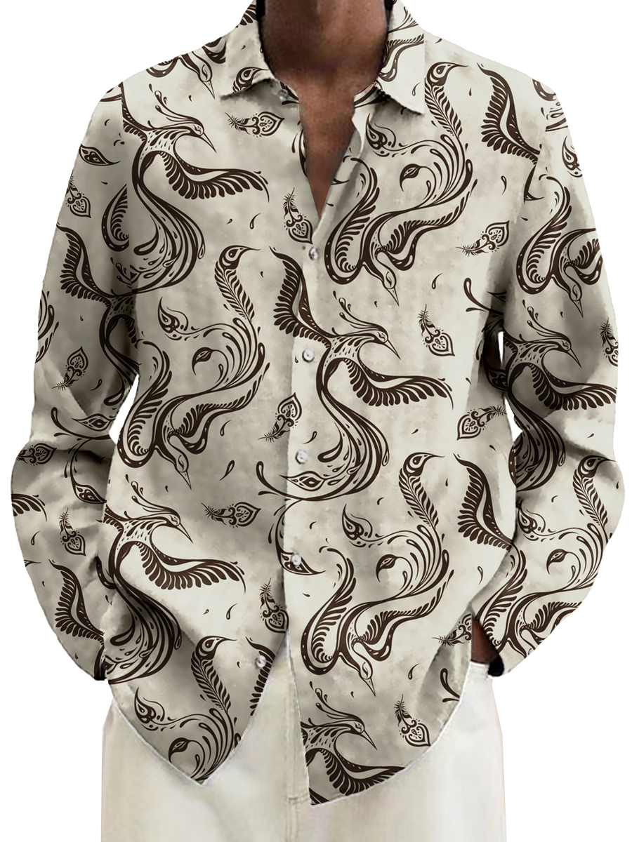 Vintage Phoenix Pattern Long Sleeve Hawaiian Shirt