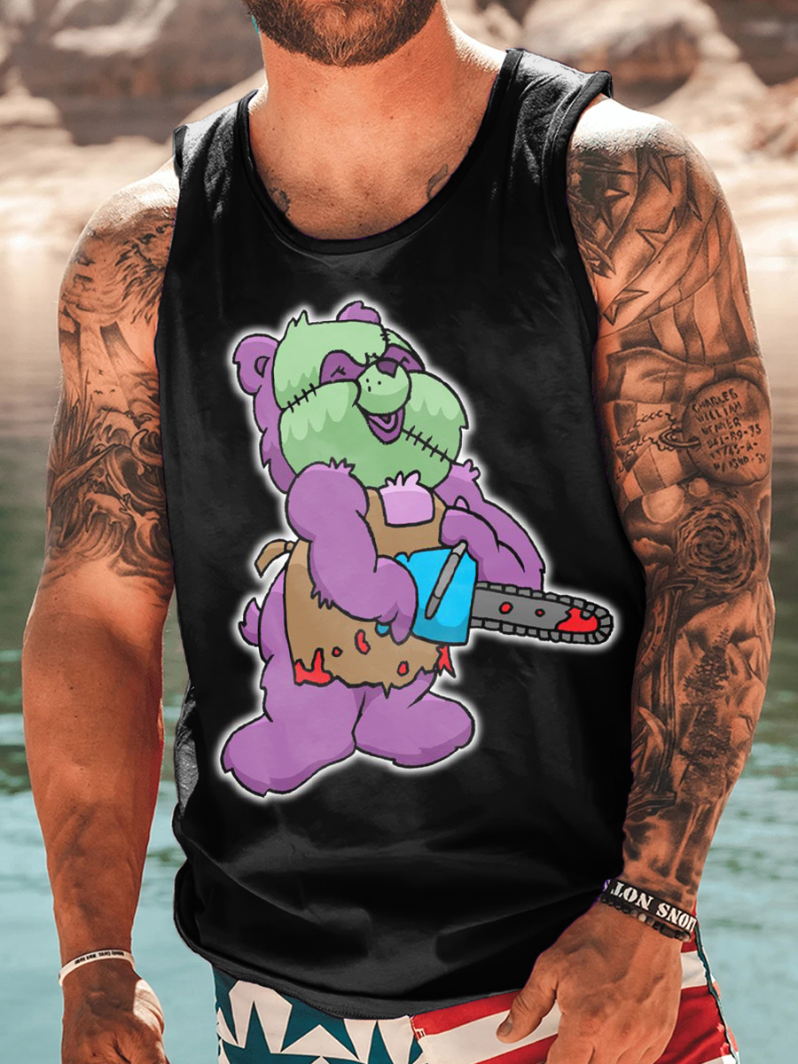 Men's Halloween T-shirt Cartoon Bear Pattern Tank Top Print Shirt
