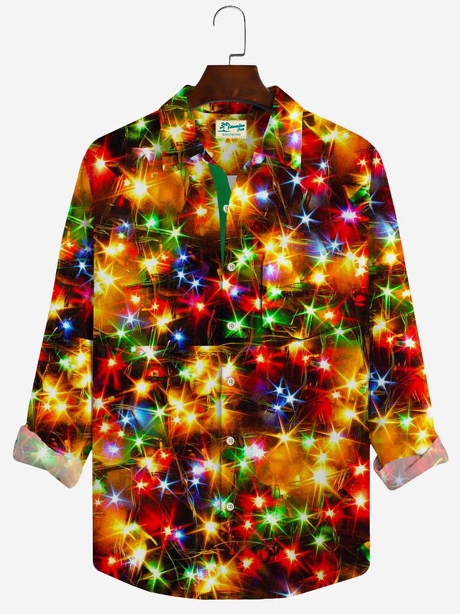 Christmas Gold Neon Men's Long Sleeve Shirts Stretch Plus Size Drama Costume Button Shirts