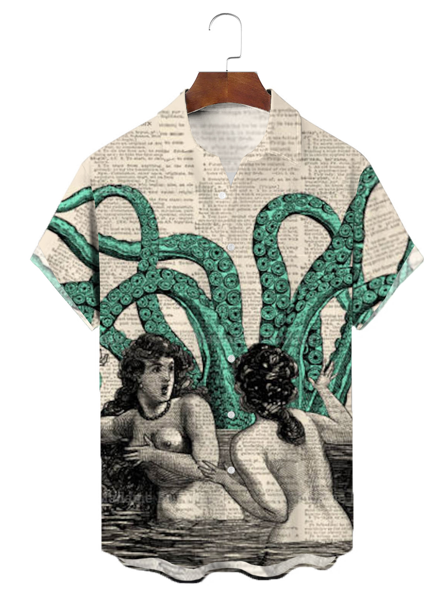 Hawaiian Retro Octopus Art Pattern Short Sleeve Shirt