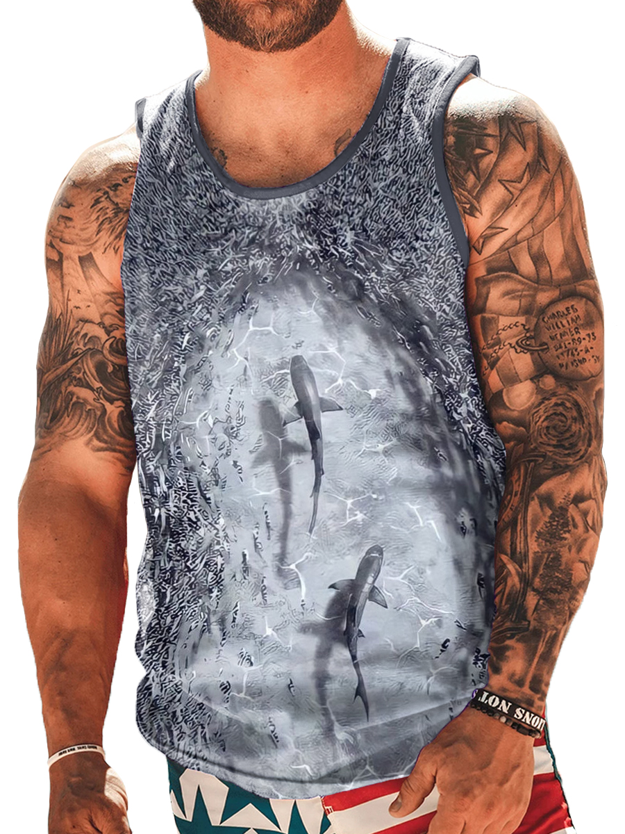 Men's Tank Top Whale Print Crew Neck Tank T-Shirt