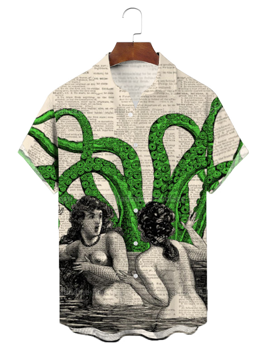 Hawaiian Retro Octopus Art Pattern Short Sleeve Shirt