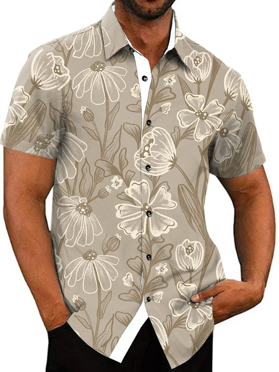 Men's Vintage Flowers Short Sleeve Casual Shirt