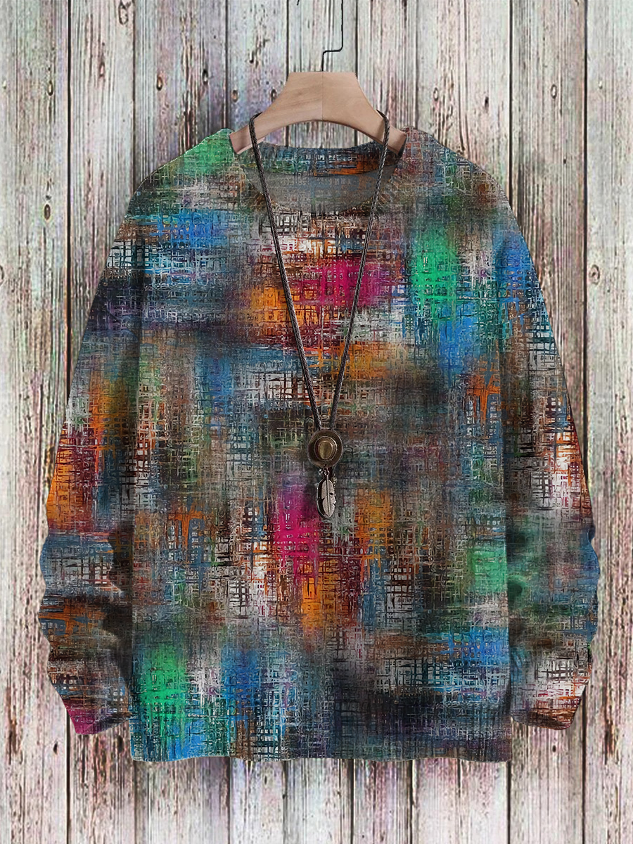 Men's Sweater Vintage Art Design Geometric Print Casual Knit Pullover Sweater