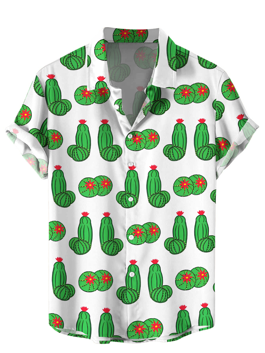 Men's Hawaiian Shirts Funny And Sexy Cactus Boobs Print Aloha Shirts