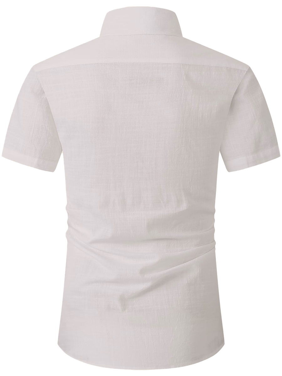 Men's Cotton-Linen Shirts Casual Embroidery Floral Breathable Summer Lightweight Hawaiian Shirts