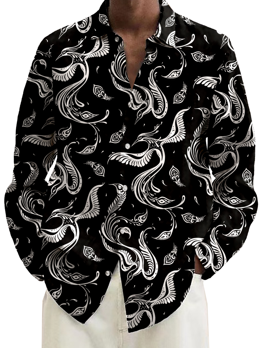 Vintage Phoenix Pattern Long Sleeve Hawaiian Shirt