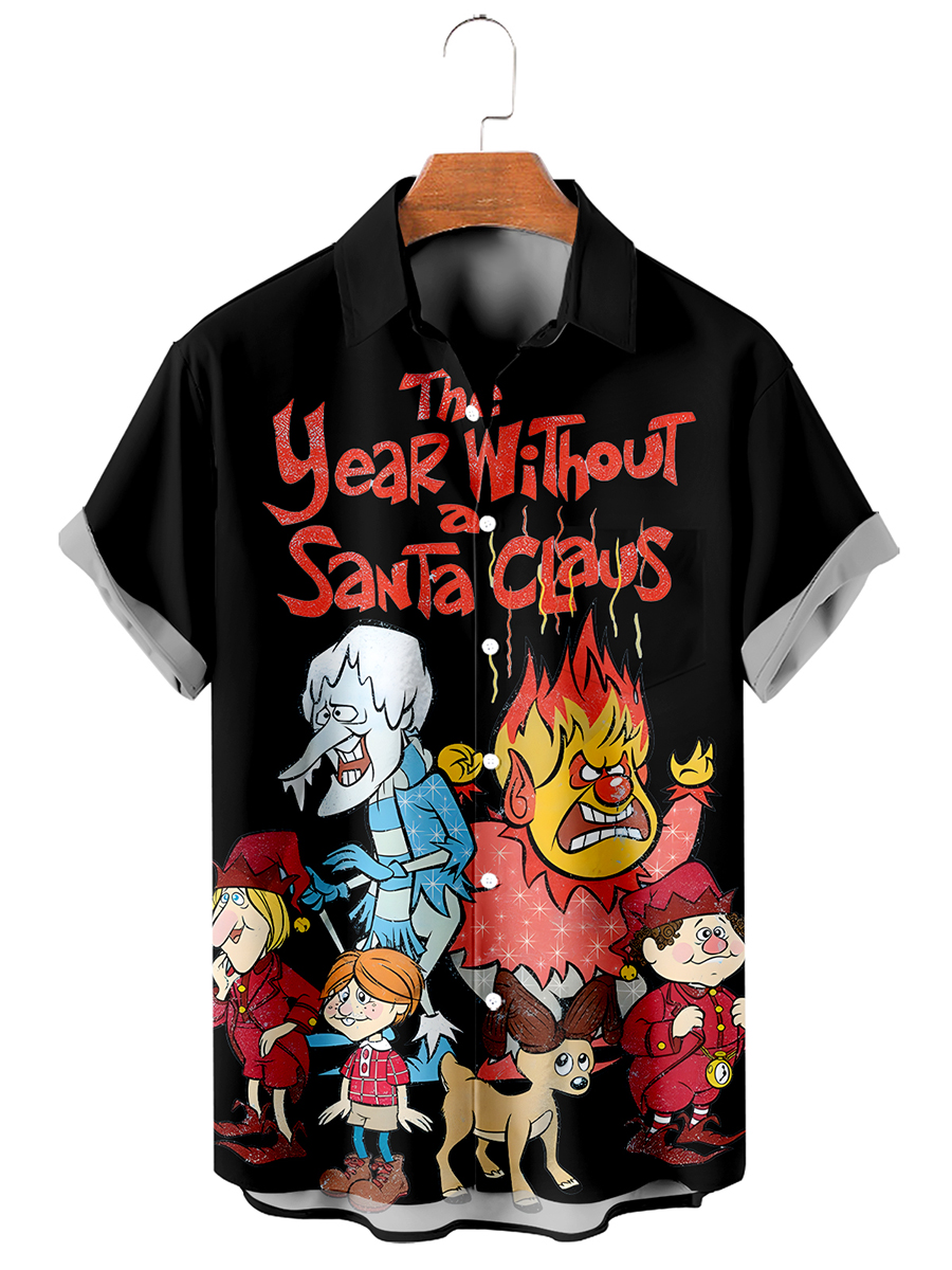 Men's Christmas "Without A Santa" Printed Short-sleeved Shirt