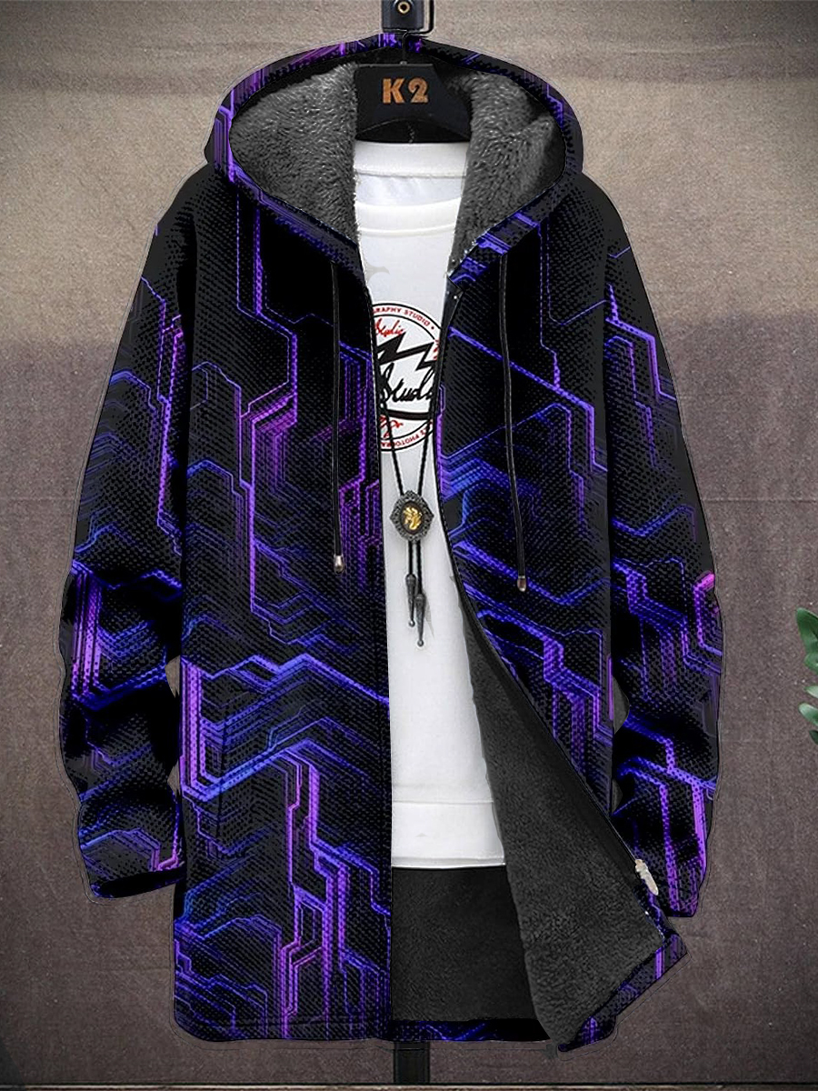 Technology Art Casual Print Thick Long-Sleeved Cardigan Jacket