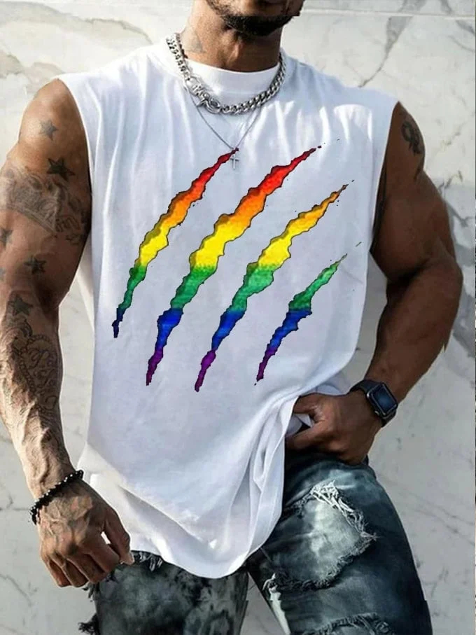 Men's Pride Rainbow Cracked Print Tank Top