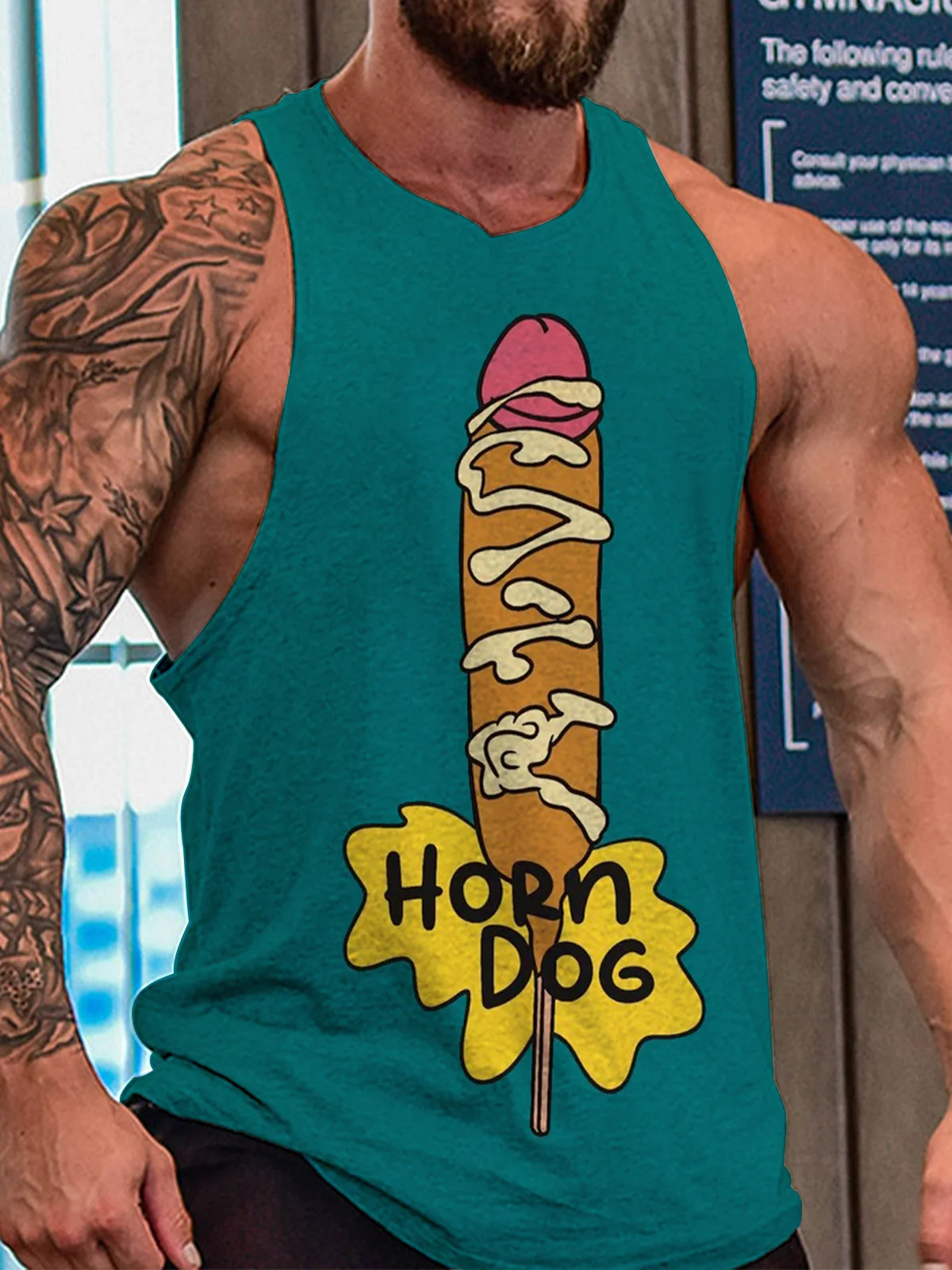 Men's Cock Horn Dog Art Print Crew Neck Tank Top