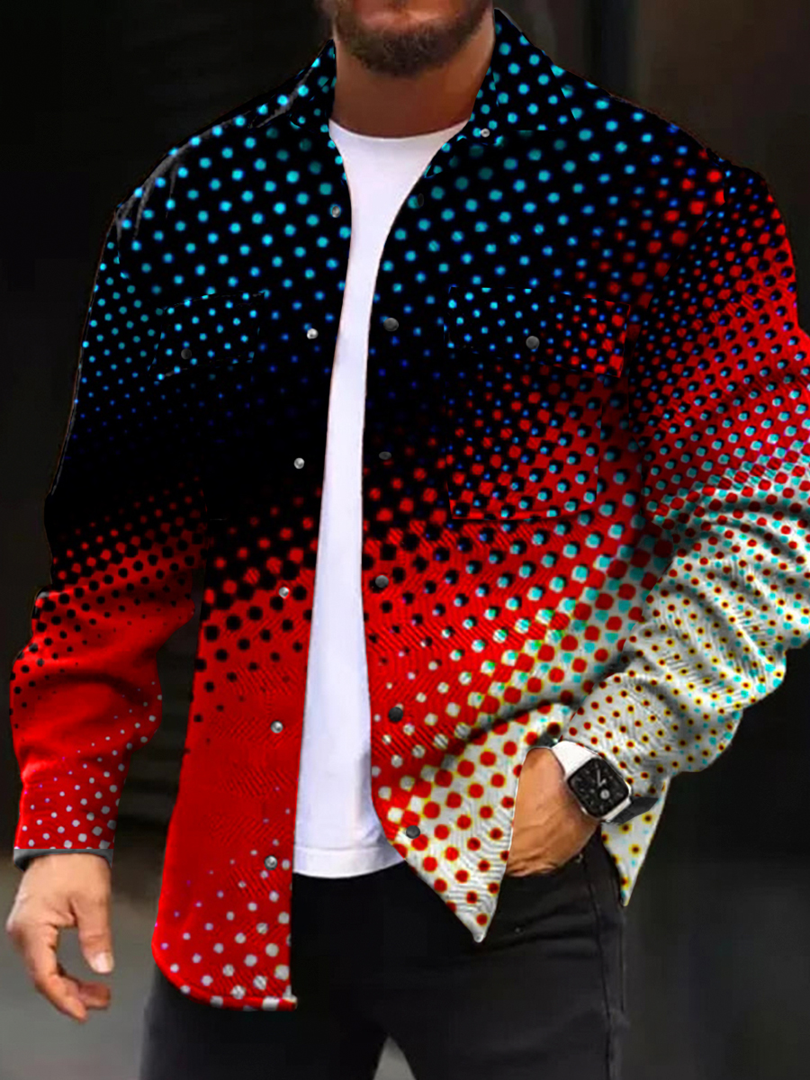 Men's Casual Jacket Gradient Polka Dots Print Long Sleeve Pockets Jacket