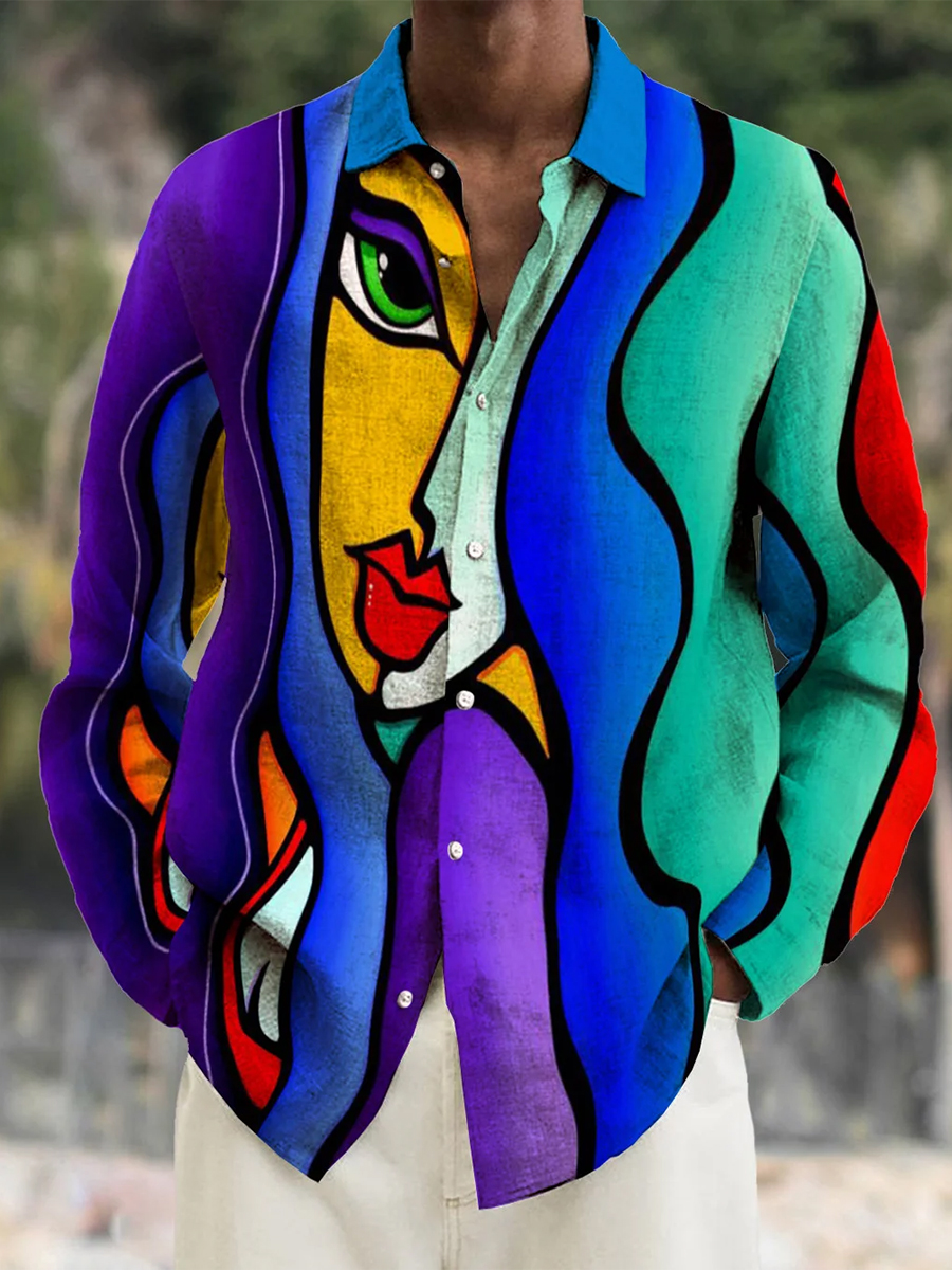 Men's Art Beauty Print Long Sleeve Shirt